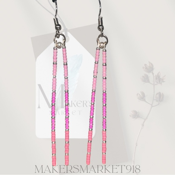 Pink and Purple Beaded Earrings - Picture 2 of 2